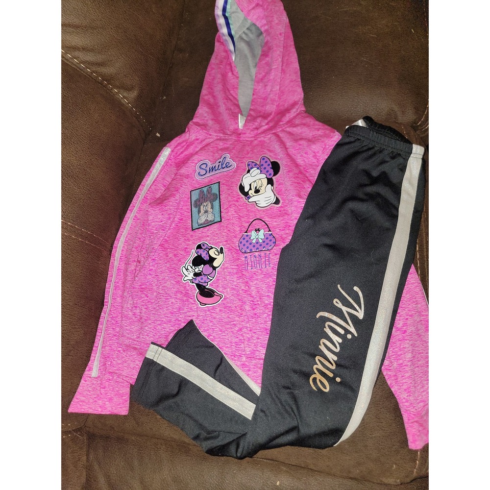 Disney minnie mouse pink sweatshirt black pants size medium 7 8